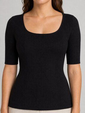 Donna Black Ribbed Design T-Shirt – Size Medium